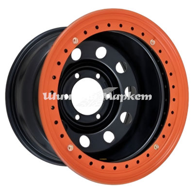 ДискOff-Road Wheels Тойота Ниссан с бедлоком (оранжевый) 10JxR16 PCD6x139.7 ET-44 DIA110, Чёрный матовый